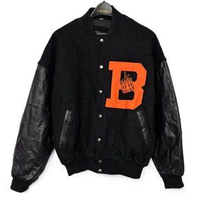 Classic Varsity Blk Wool Blk Leather Sleeves Jacket vintage